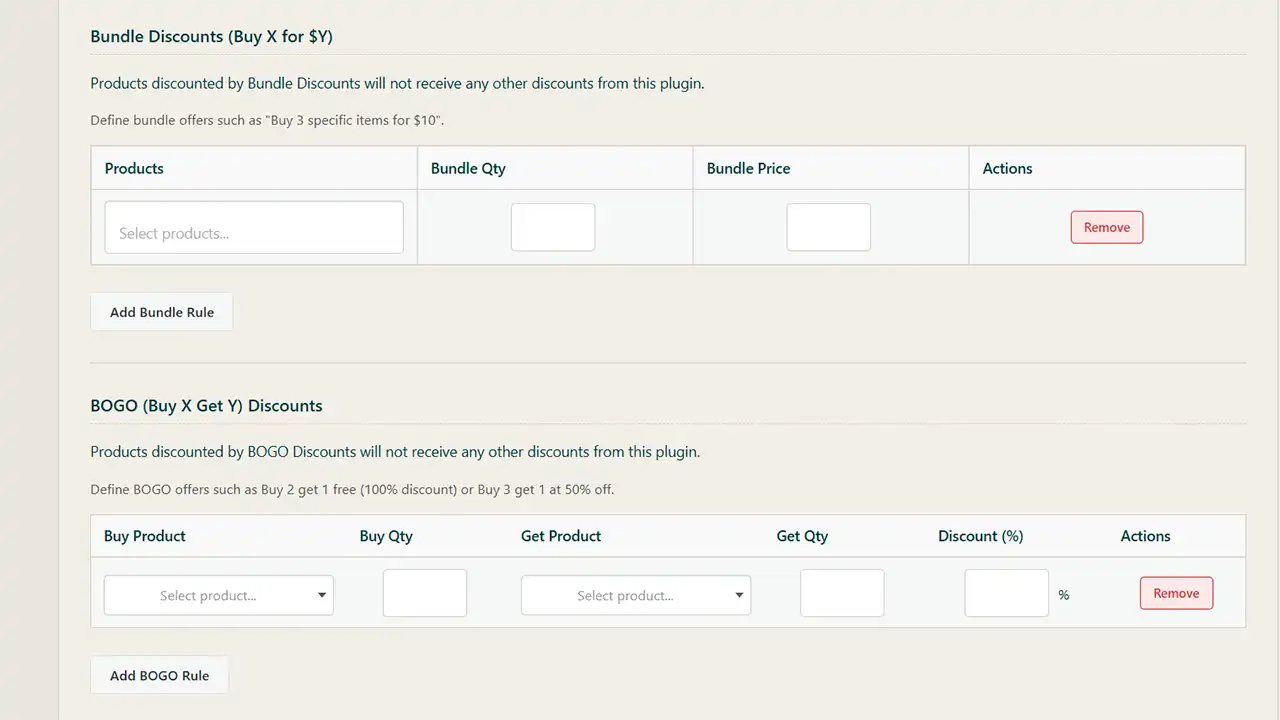 Create Powerful BOGO & Bundle Deals (PRO): Go beyond simple percentages with advanced PRO deals. Easily set up popular offers like "Buy One Get One Free" or "Buy 2, Get 1 at 50% off". You can also create fixed-price bundle deals, such as "Buy any 3 T-shirts for $50," to increase the quantity of items sold per order.