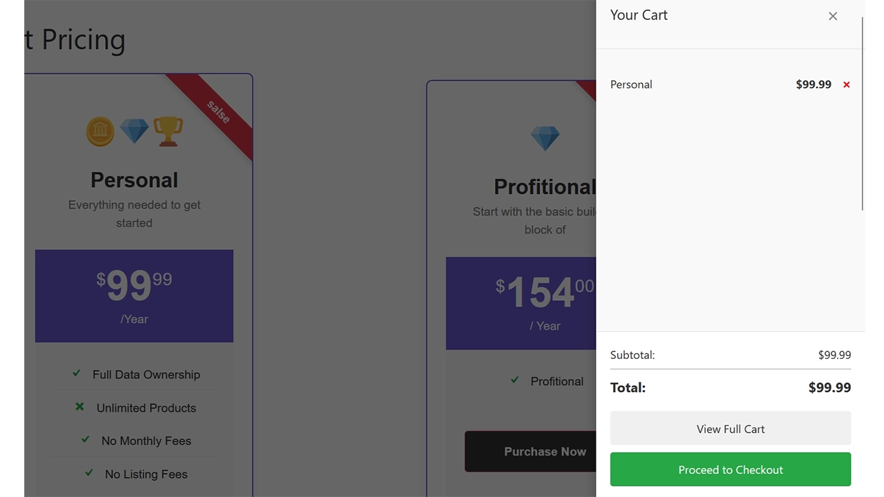 Integrated Cart System: A simple and effective cart system managed via shortcodes. Display a mini-cart in the header and a full page for a seamless checkout experience.