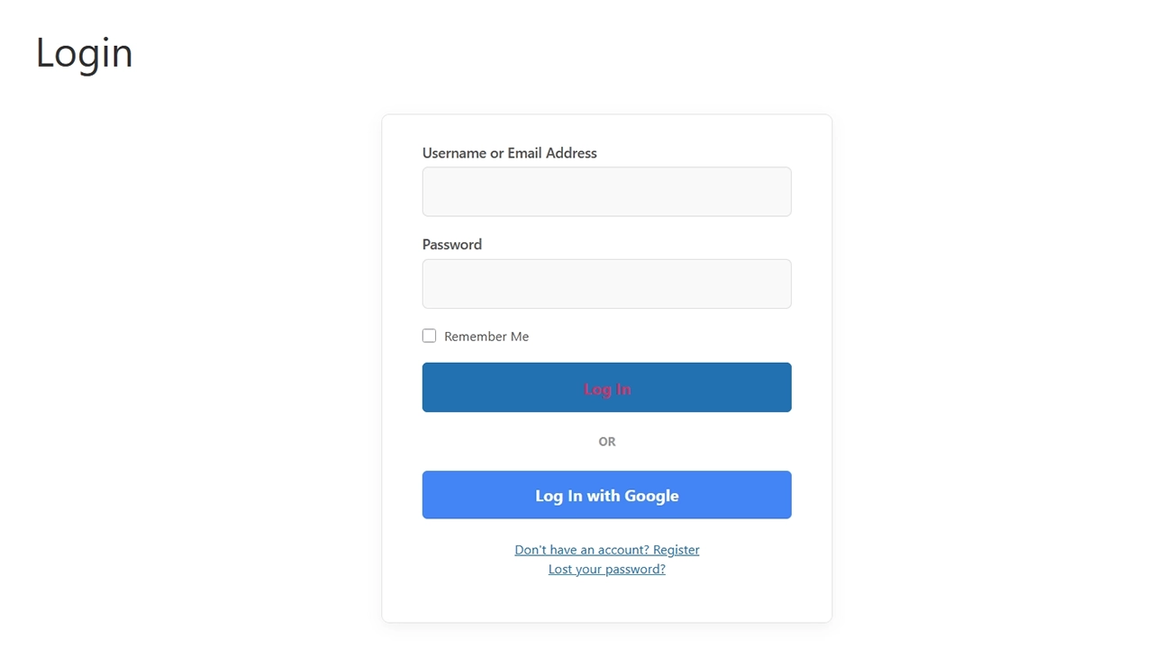 Modern & Secure Login: Replace the default WordPress form with a clean, modern login page. Enhance user convenience by allowing them to log in with their Google account.