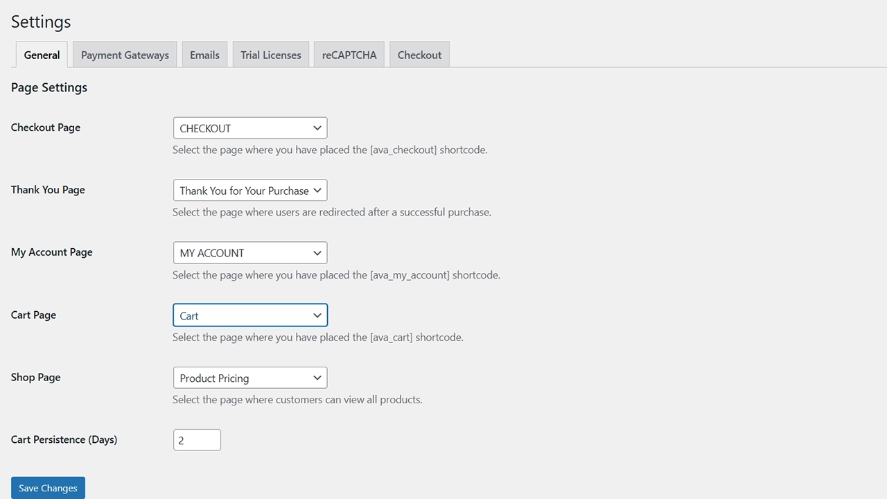 Simple 5-Step Setup: Getting started is easy. Simply install the plugin and use the settings page to assign your essential pages like Checkout, My Account, and Cart using their shortcodes.