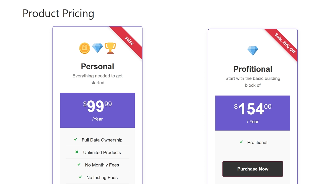Showcase Your Products: Create beautiful, responsive pricing tables to showcase your plans. Make certain plans stand out with a "Highlight" option or add a promotional ribbon like "Sale!"