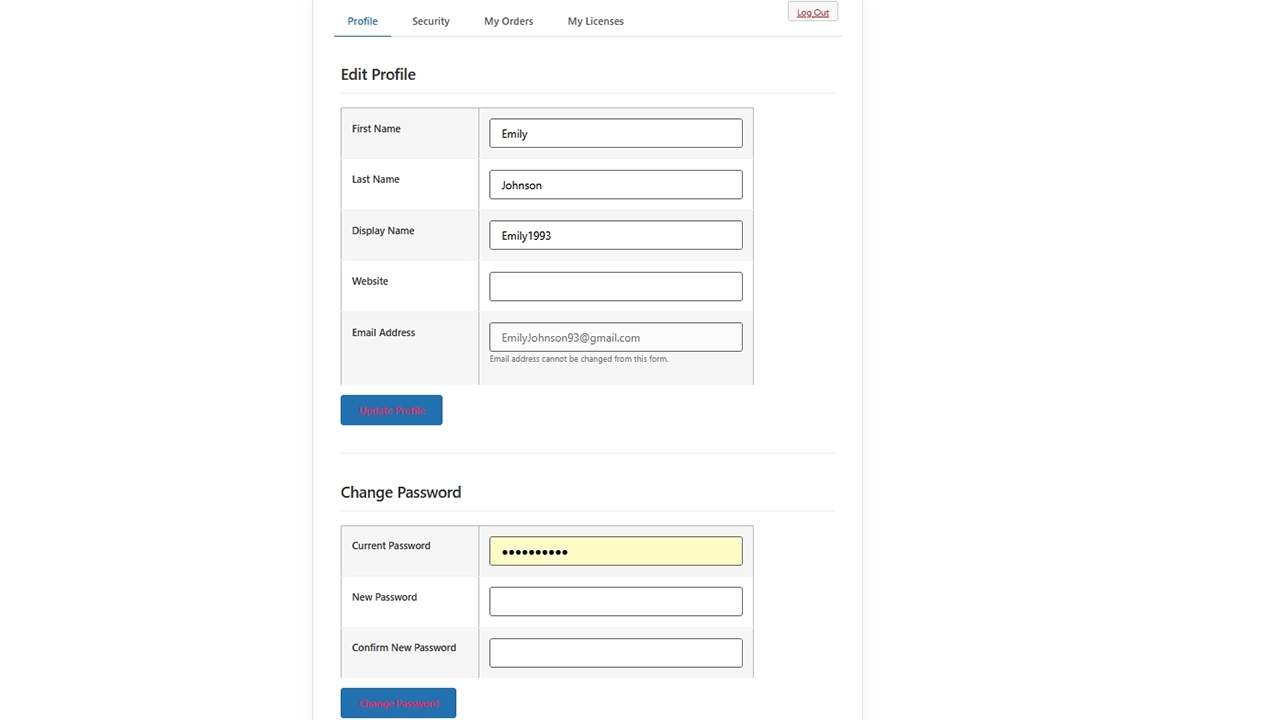 The Complete User Dashboard: Provide users with a dedicated dashboard to easily edit their profile information, change their password, and manage their security settings in one place.