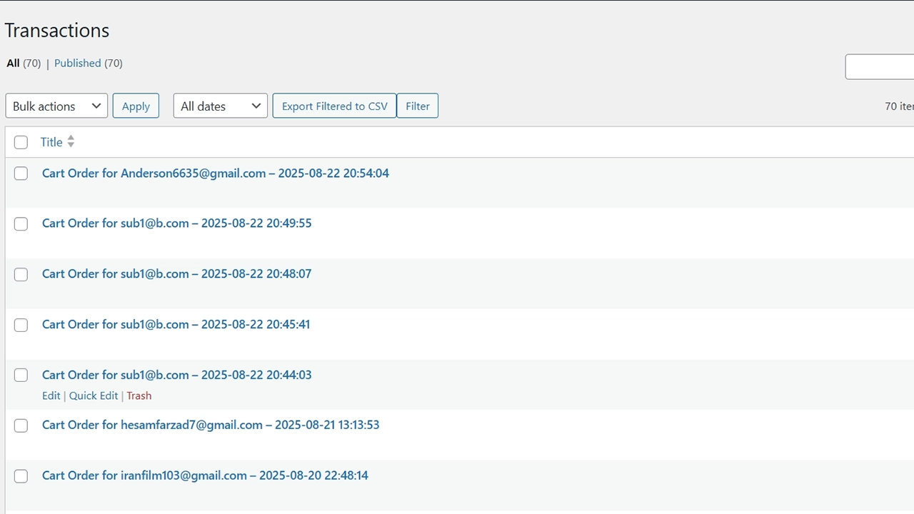 Detailed Transaction Log: Every purchase is recorded as a transaction, storing all customer and payment details. You can also export your transaction data to a CSV file for accounting or analysis.